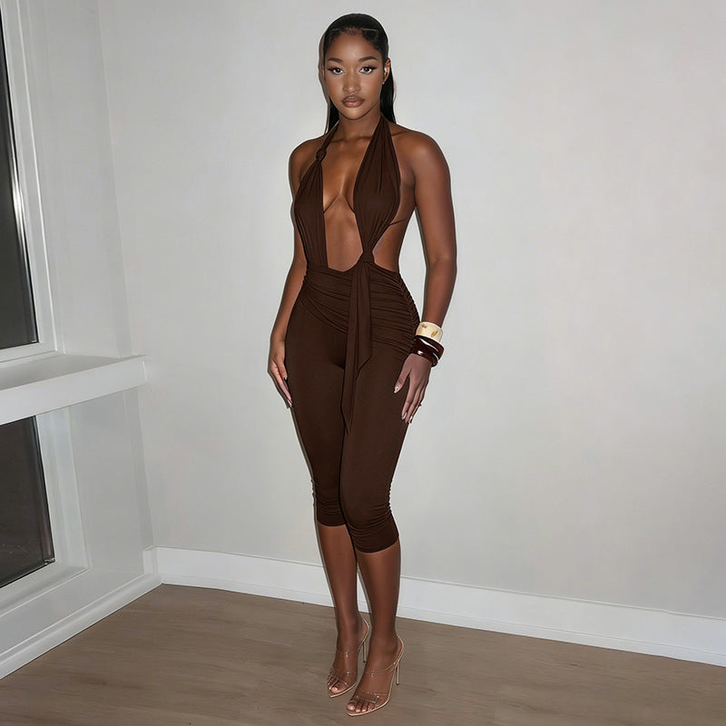 Damen Eleganter Jumpsuit mit tiefem V-Ausschnitt und figurformendem Design R&B