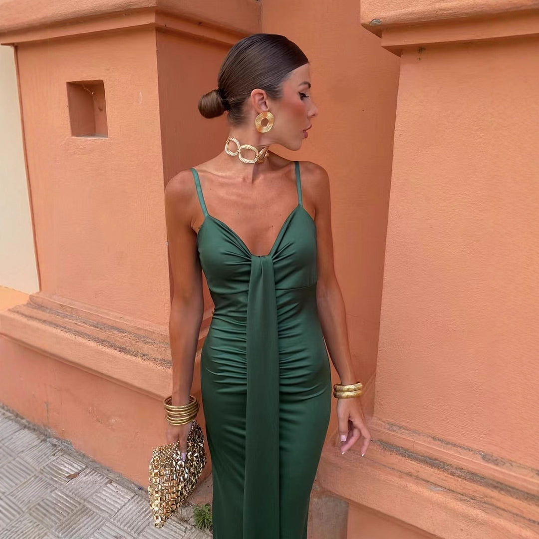 Damen figurbetontes langes Kleid mit elegantem Wickeldesign R&B