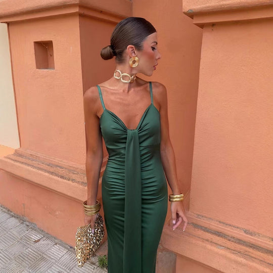 Damen figurbetontes langes Kleid mit elegantem Wickeldesign R&B