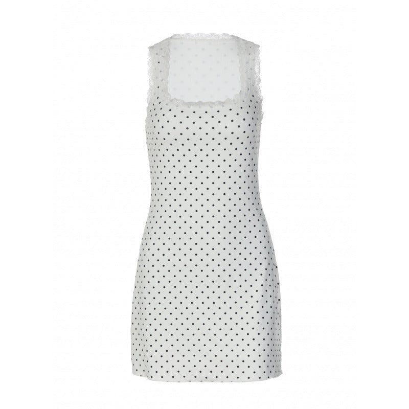 Damen Gepunktetes Minikleid mit transparenten Spitzenakzenten R&B