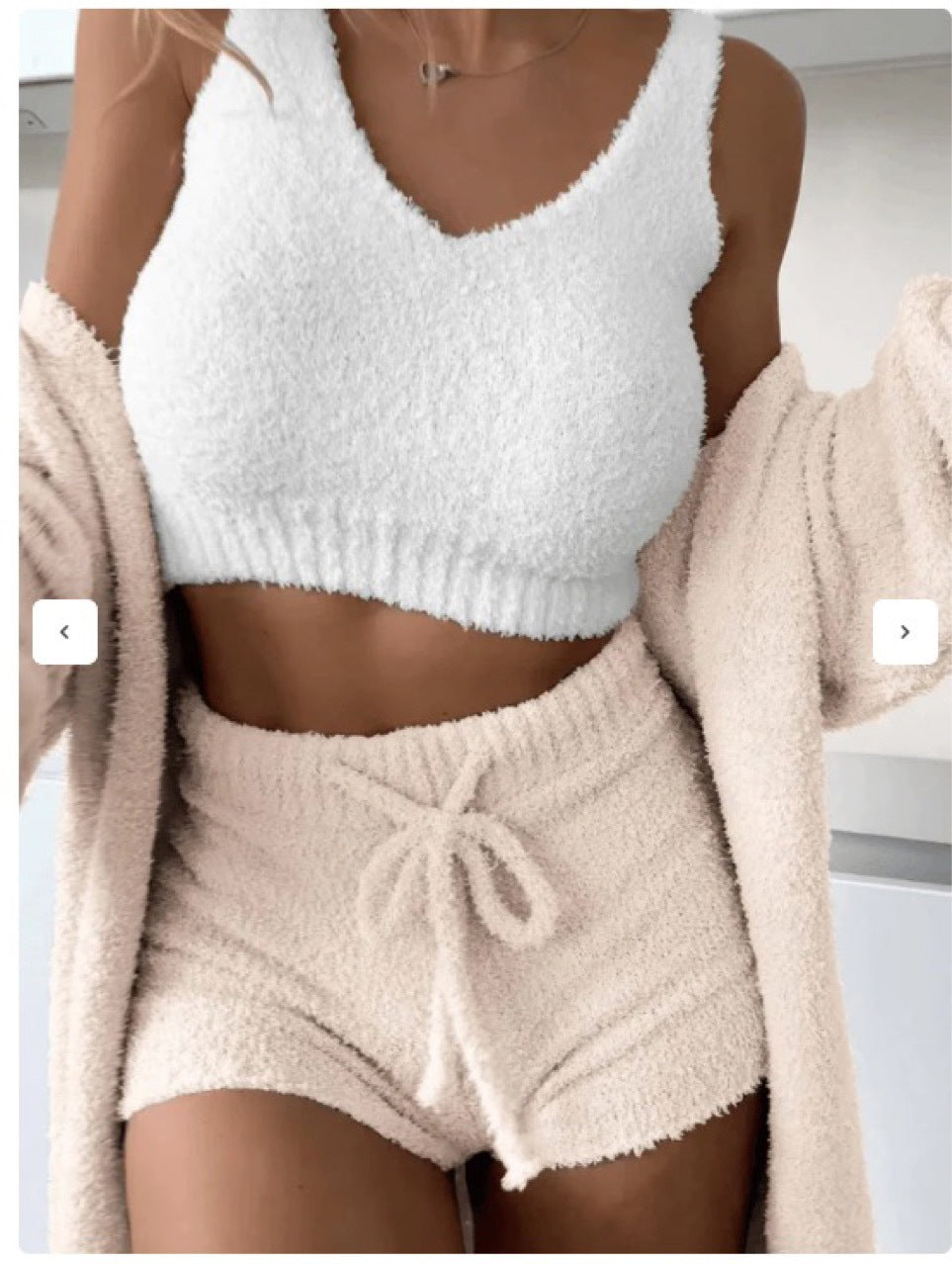 Damen kuscheliges Lounge-Set mit Cropped Top und Shorts R&B