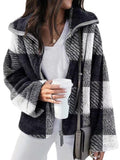 Damen Teddyjacke mit großflächigem Karomuster und hohem Kragen