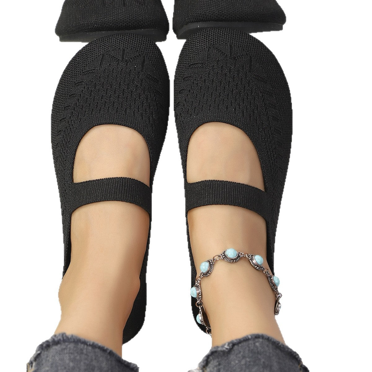 Damen elegante Strick-Ballerinas mit flexiblem Fußbett R&B