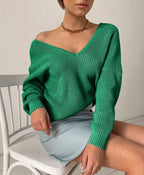 Damen Modischer Strickpullover mit tiefem V-Ausschnitt und schmeichelhaftem Schnitt R&B