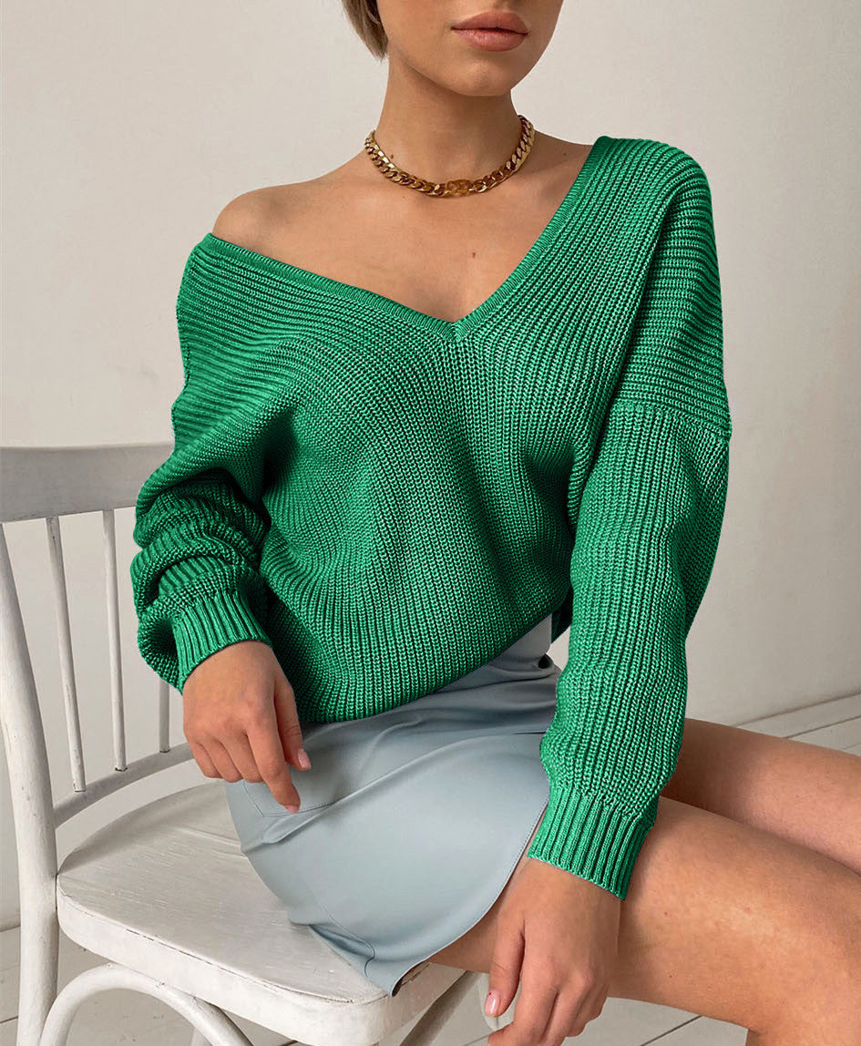 Damen Modischer Strickpullover mit tiefem V-Ausschnitt und schmeichelhaftem Schnitt R&B