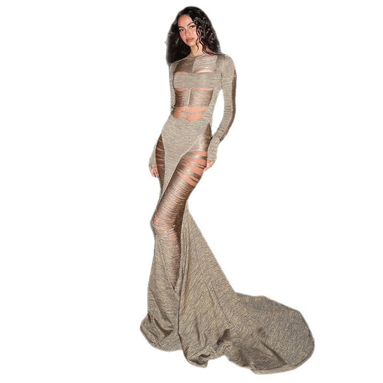 Damen Elegantes und sexy Maxikleid mit transparenten Einsätzen R&B