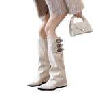 Damen Überknie Stiefel mit modischen Schnallen und hochwertigem Leder R&B