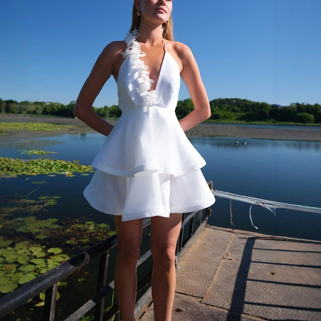Damen Neckholder Kleid mit voluminösem Rock R&B