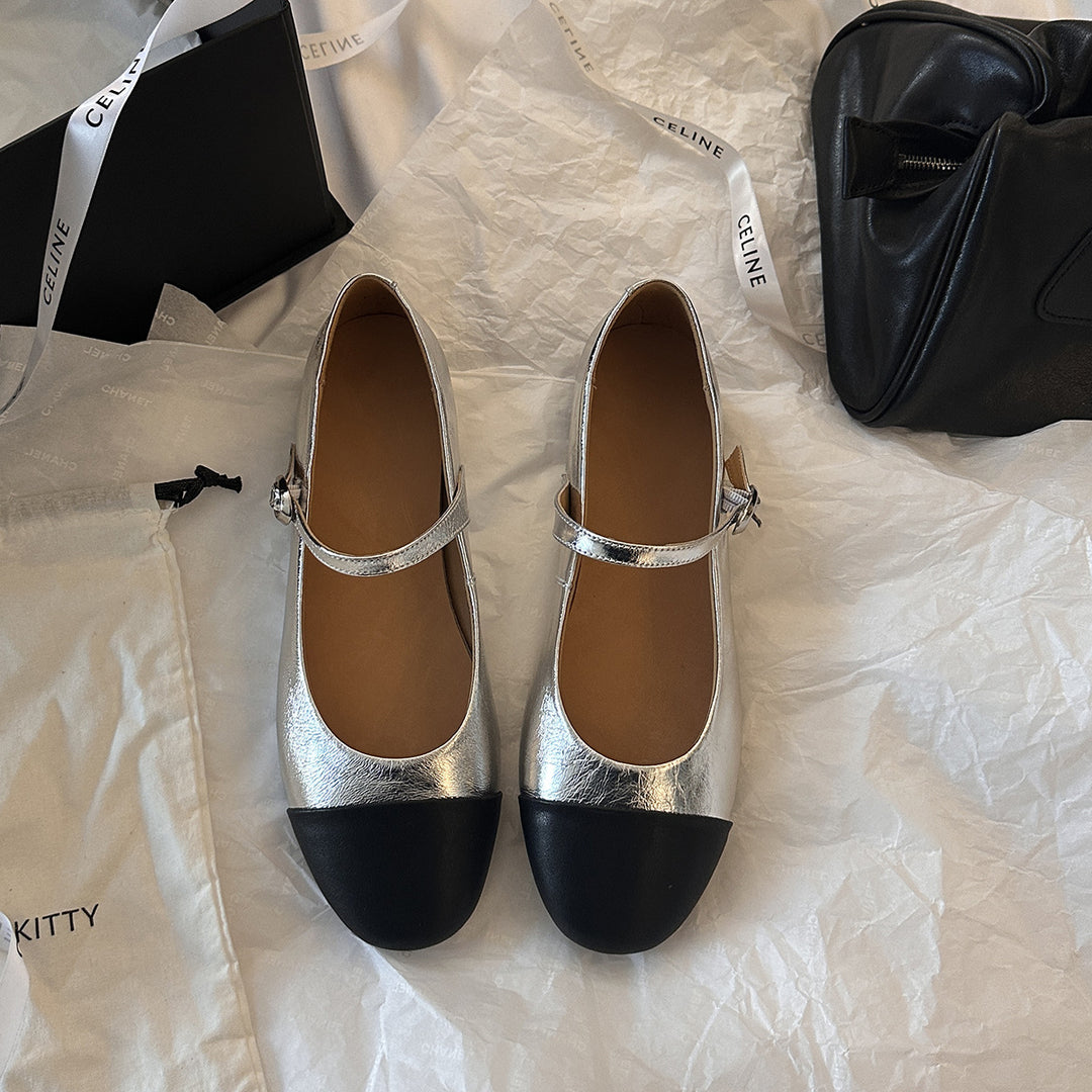 Damen Mary Jane Ballerinas mit modischem Riemchen und Kontrast-Design R&B