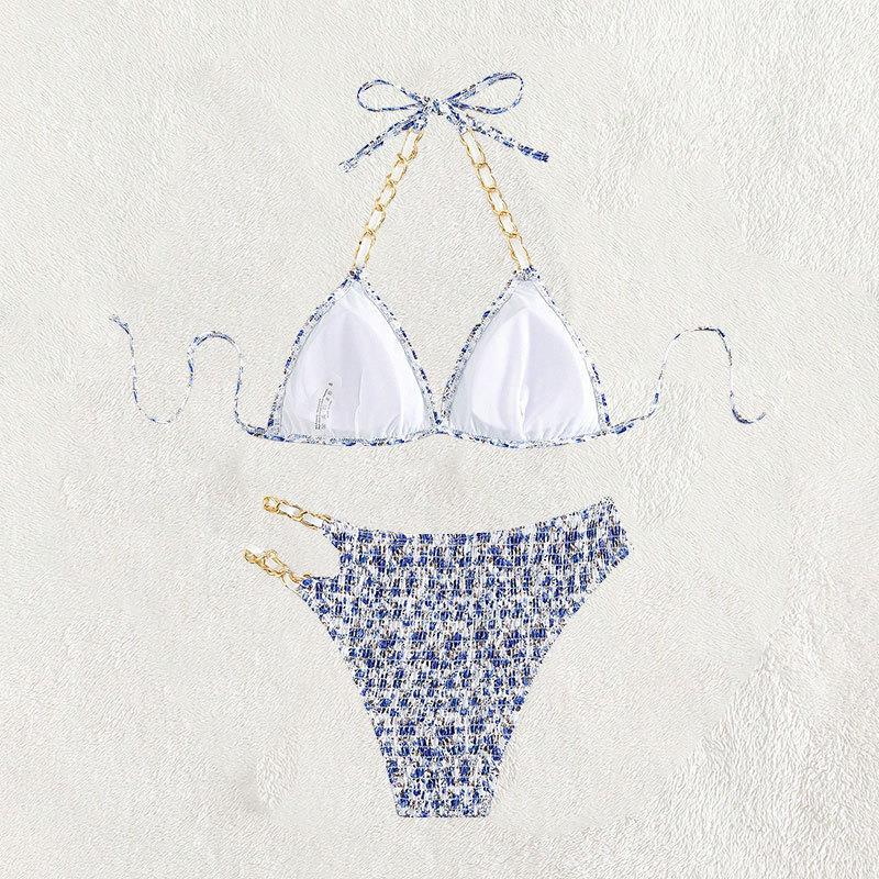 Damen Triangel-Bikini mit künstlerischem Muster und verstellbaren Ketten R&B