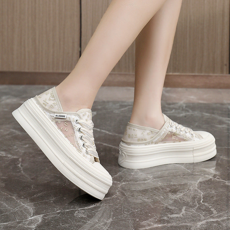 Damen Plateau Sneakers mit atmungsaktiver Mesh-Oberfläche und rutschfester Sohle R&B