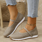 Damen bequeme und atmungsaktive Ballerinas mit Riemen und perforiertem Design R&B