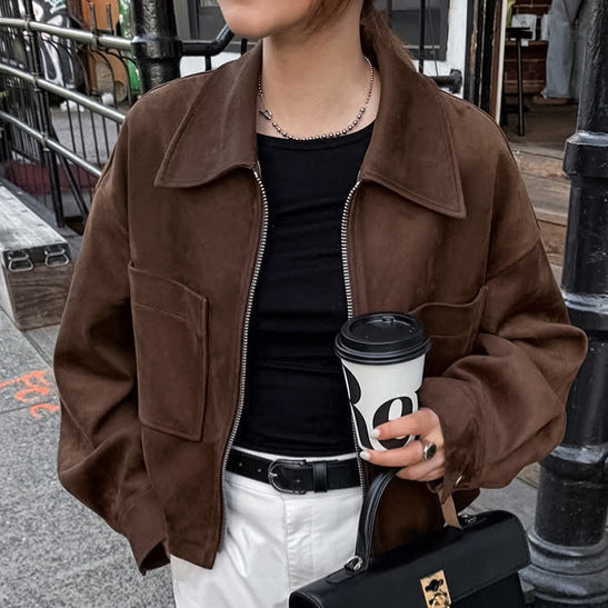 Damen modische Wildlederjacke im angesagten Oversized-Schnitt R&B