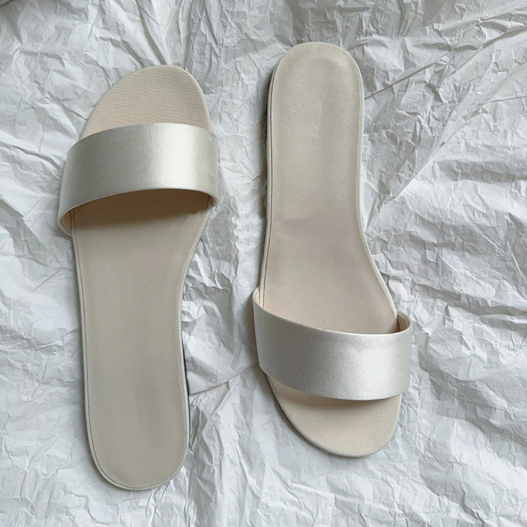 Damen Flache Slides mit breitem Satinriemen und komfortablem Fußbett R&B