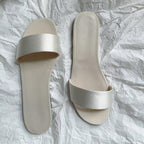 Damen Flache Slides mit breitem Satinriemen und komfortablem Fußbett R&B