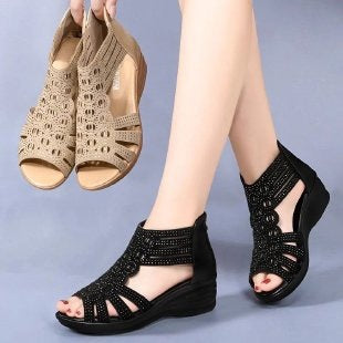 Damen mit funkelnden Strassverzierungen und geschlossenen Fersen Sandalen R&B