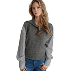Damen Strickpullover mit modernem Kragen und eleganten gestreiften Ärmeln R&B
