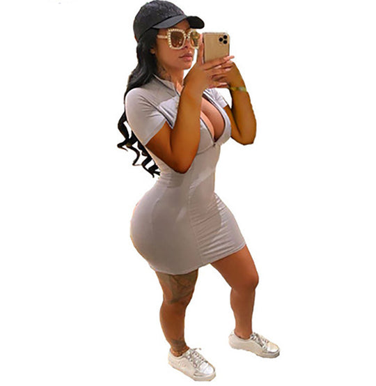 Damen Elegantes Kurzarm-Kleid mit figurbetonendem Schnitt und komfortablem Reißverschluss R&B
