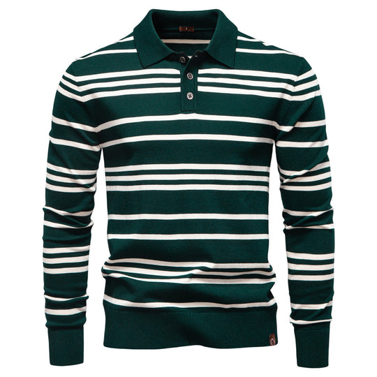 Herren Polo-Pullover mit modischem Streifenmuster und leichter Struktur R&B