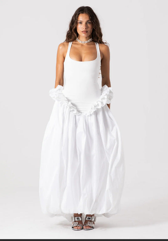 Damen Elegantes Maxikleid mit Rüschensaum und Figurbetontem Oberteil R&B
