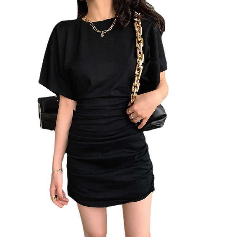 Damen elegantes Minikleid mit Raffung und tiefem V-Ausschnitt