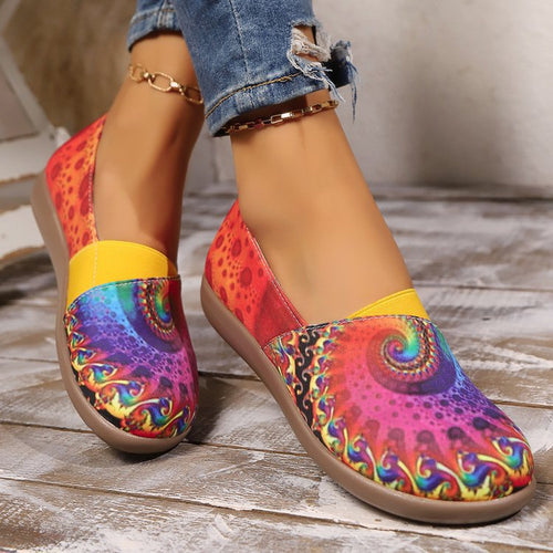 Damen Bequeme Slip-on Ballerinas mit buntem Druckdesign und elastischem Abschluss R&B