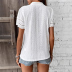Damen elegantes Kurzarm-Bluse mit feiner Stickerei R&B