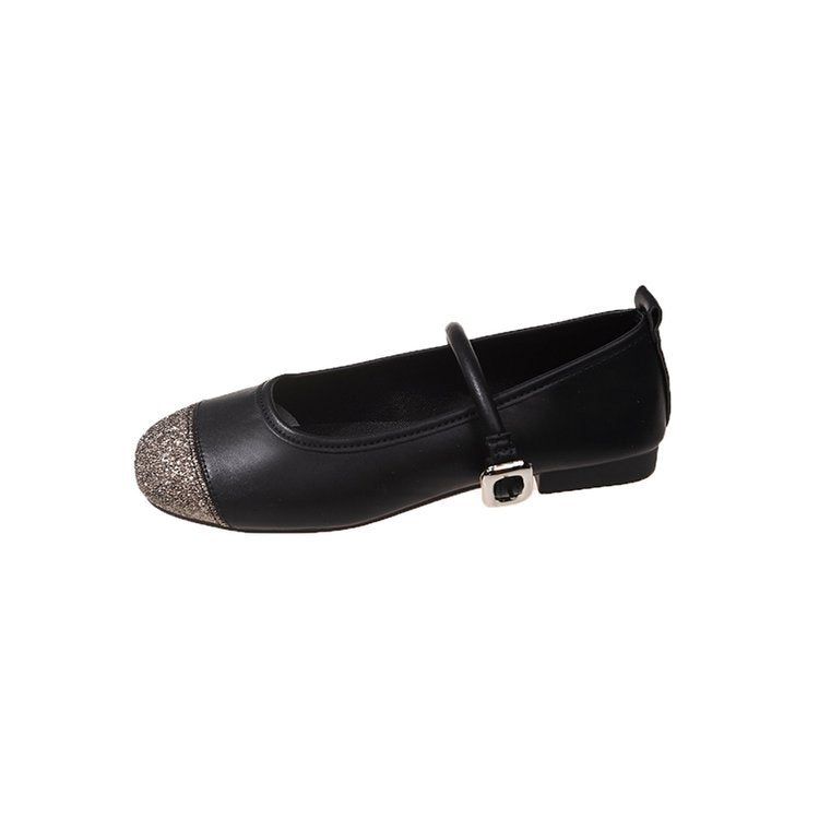 Damen elegante Ballerinas mit funkelndem Zehenbereich und dekorativem Riemen