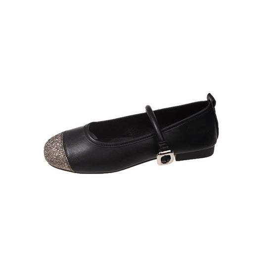Damen elegante Ballerinas mit funkelndem Zehenbereich und dekorativem Riemen R&B