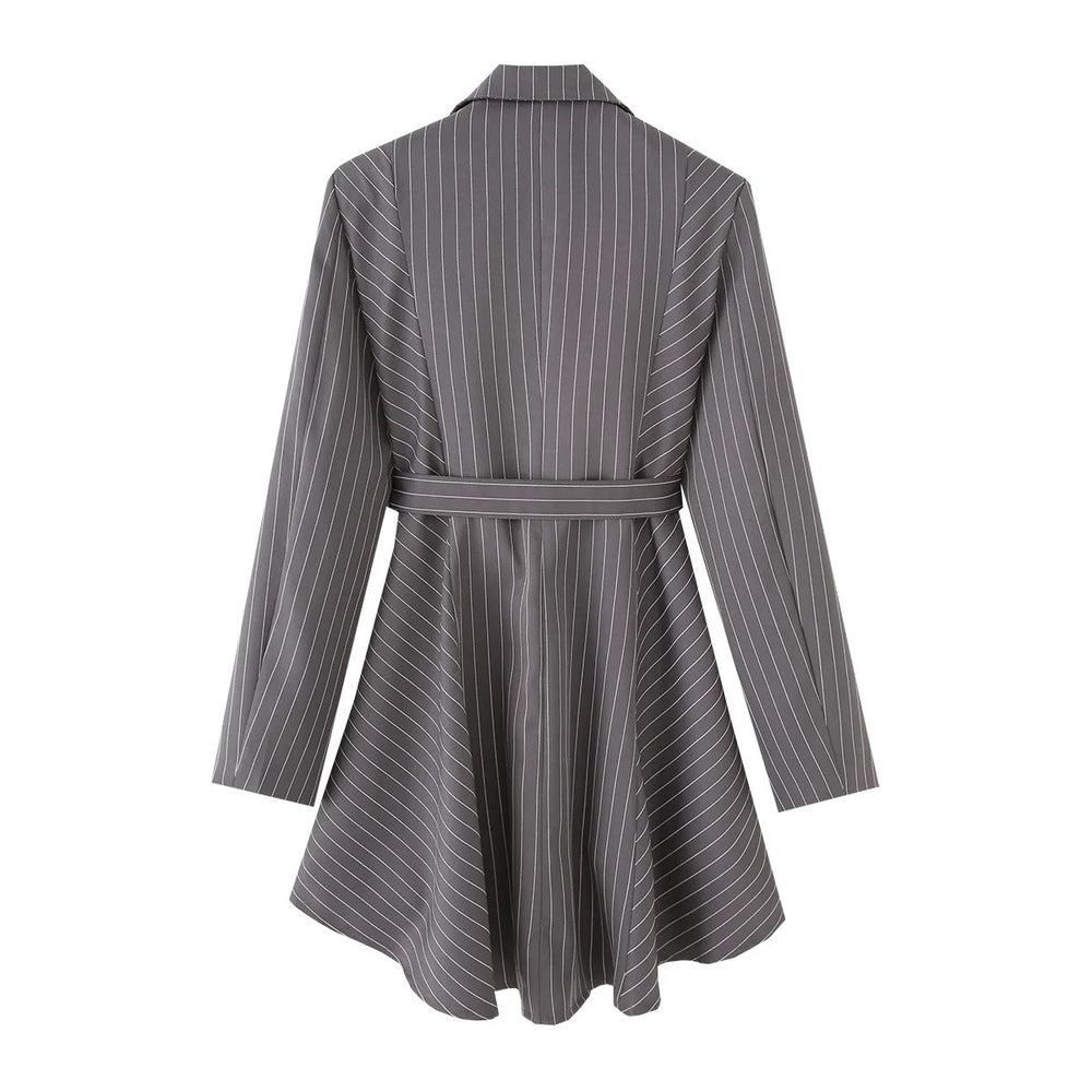 Damen gestreifte Blazerjacke mit definiertem Taillenschnitt und elegantem Gürtel R&B