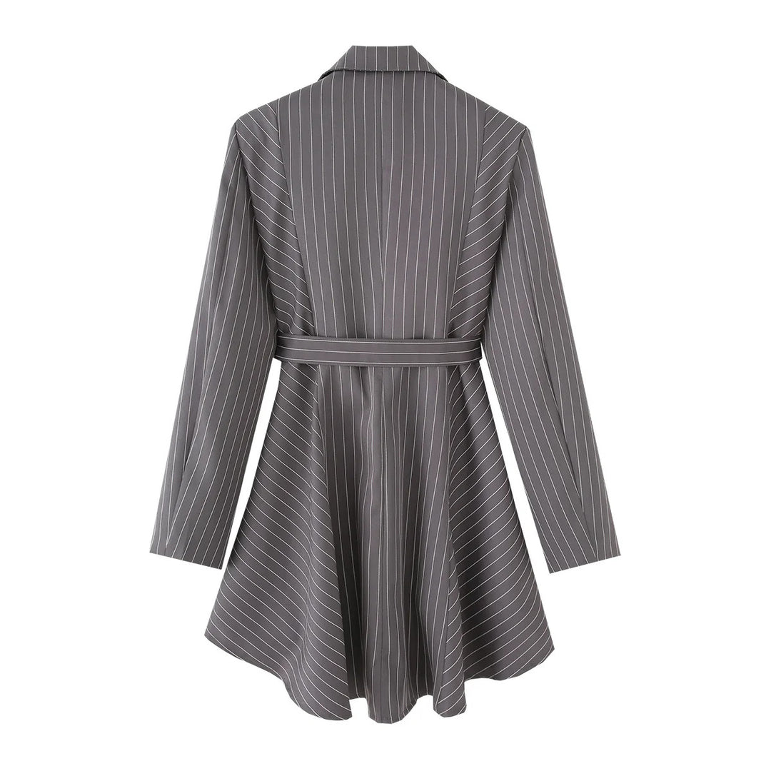 Damen gestreifte Blazerjacke mit definiertem Taillenschnitt und elegantem Gürtel R&B