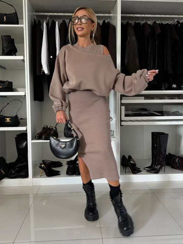Damen modisches Sweatshirt und Midi-Rock Set R&B