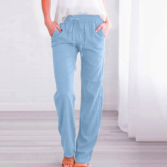 Damen Bequeme Leinen-Hose mit elastischem Bund und Taschen R&B
