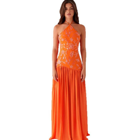 Damen Elegantes Maxikleid mit floralem Print und schwingendem Rock R&B