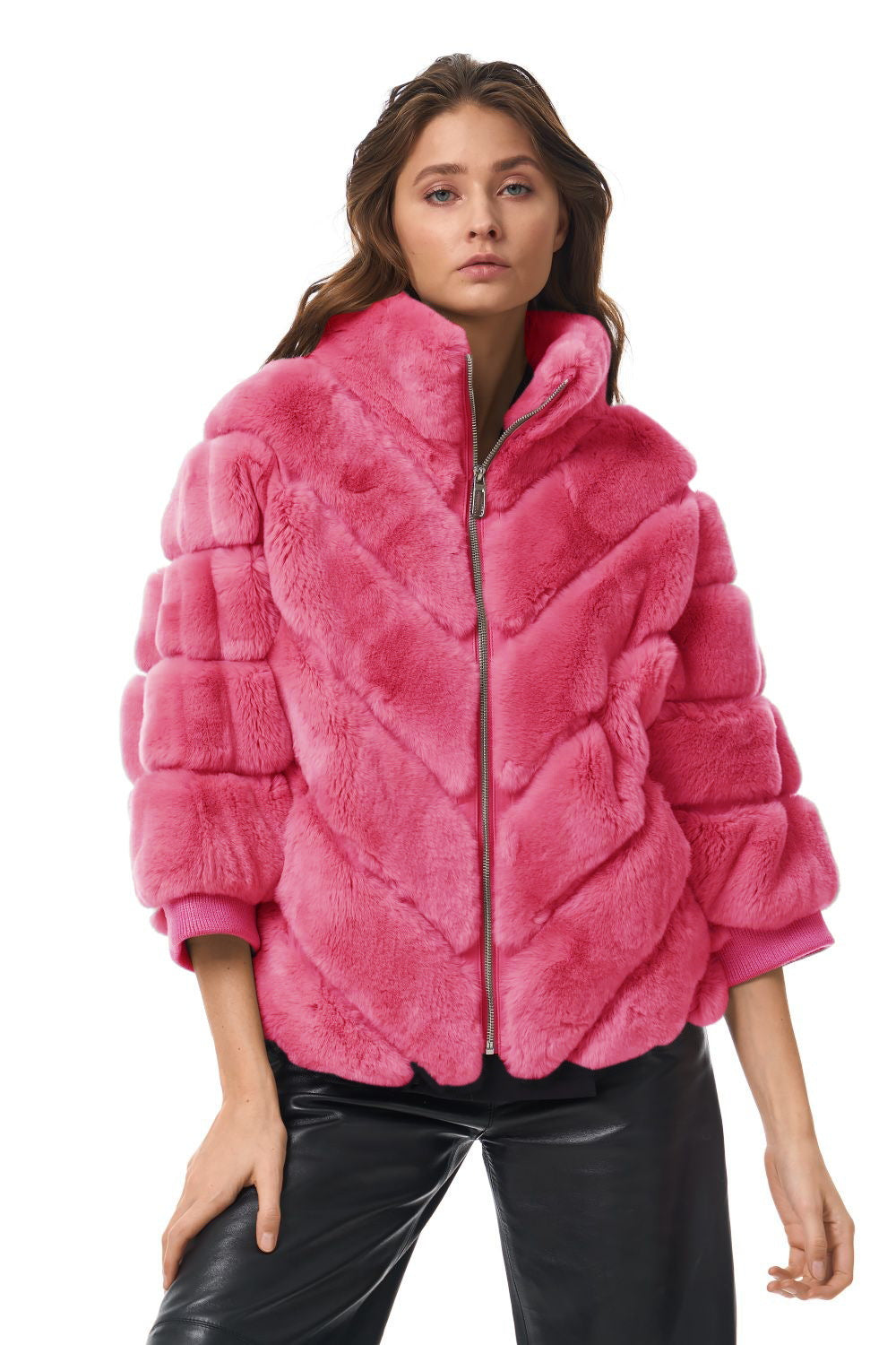 Damen Kuschelige Kunstpelzjacke mit Steppdesign R&B