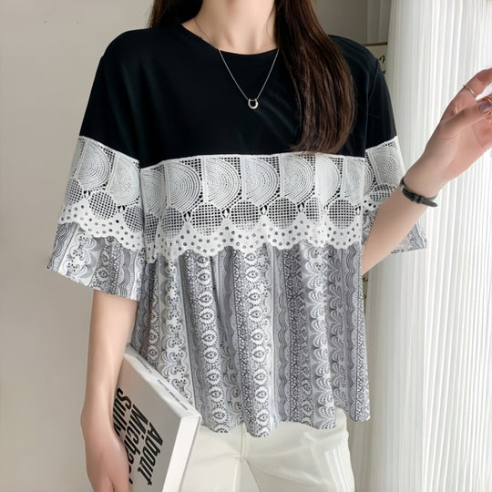 Damen Freizeitbluse mit Spitzenbesatz R&B