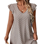Damen lässiges Sommerkleid mit elegantem V-Ausschnitt und Rüschendetails R&B