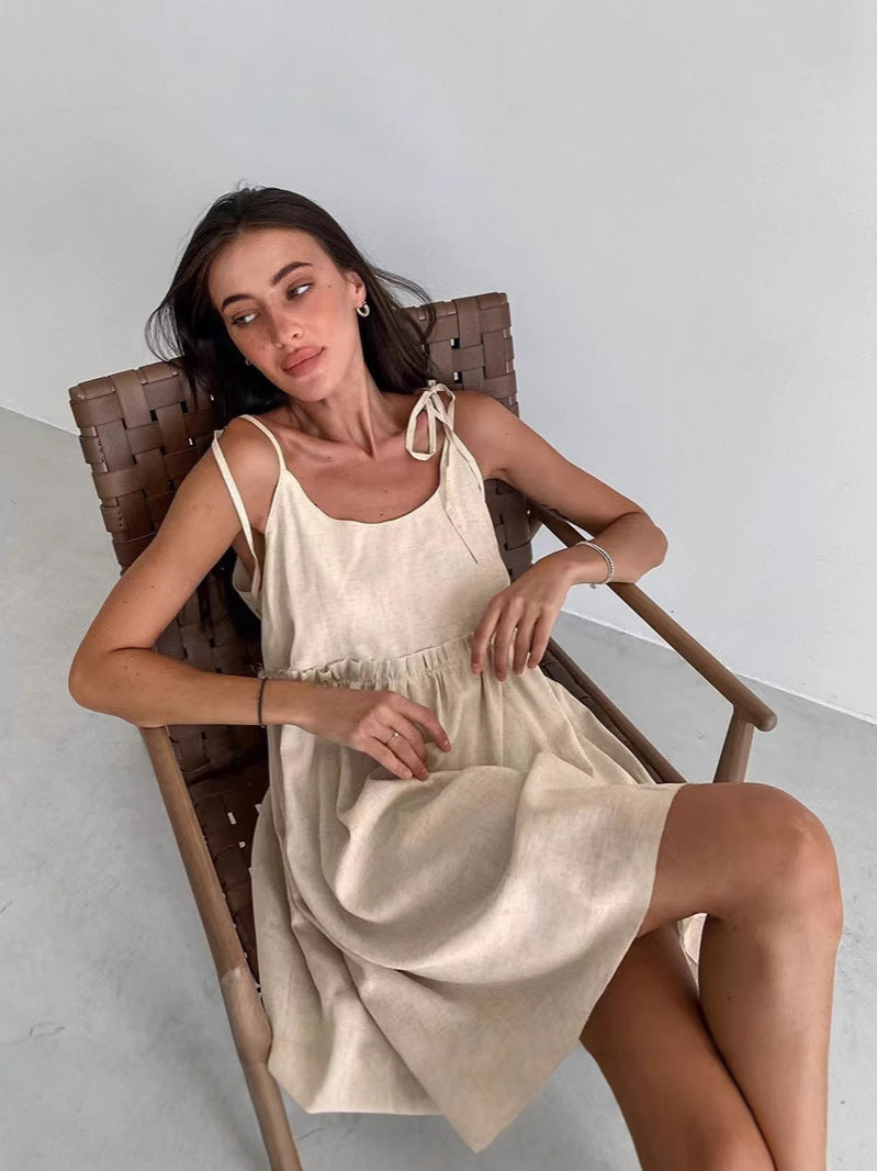 Damen luftiges Sommerkleid mit verstellbaren Trägern und lockerer Silhouette R&B