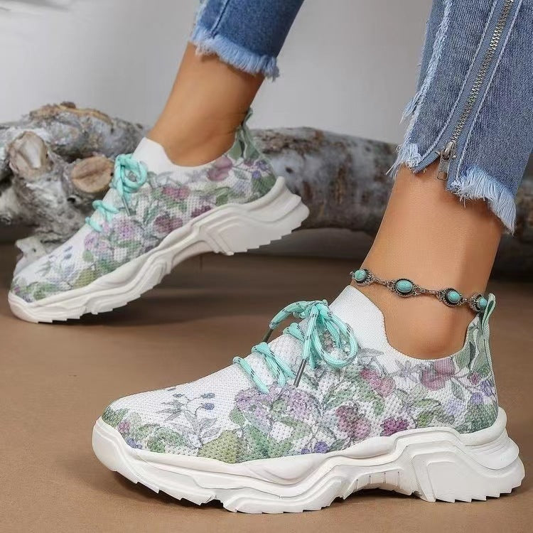 Damen Sportliche Sneaker mit floralem Muster und atmungsaktivem Obermaterial R&B