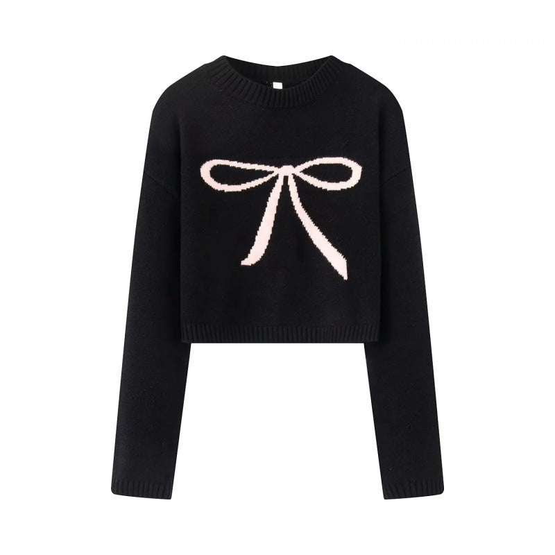 Damen Cropped Pullover mit verspieltem Schleifenmotiv R&B