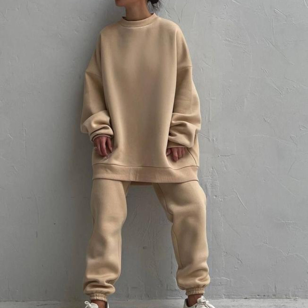 Damen bequemes Oversize-Loungewear-Set mit hohem Kragen und elastischen Bündchen