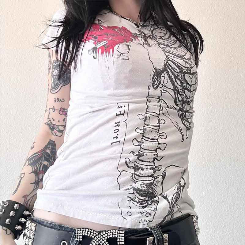 Damen Grafik-T-Shirt mit einzigartigem Skelett-Design R&B