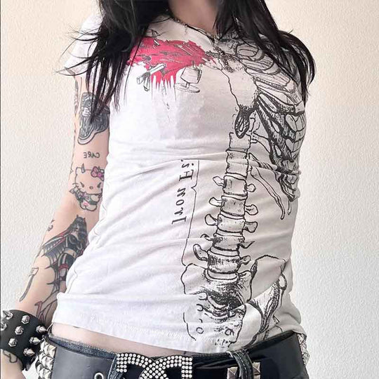 Damen Grafik-T-Shirt mit einzigartigem Skelett-Design R&B