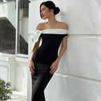 Damen Elegantes Maxikleid mit Off-Shoulder Design und schmalem Schnitt R&B