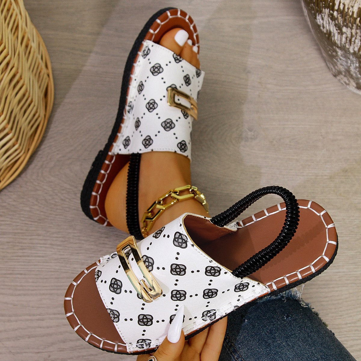 Damen Slingback Sandalen mit dekorativem Riemen und rutschfester Sohle