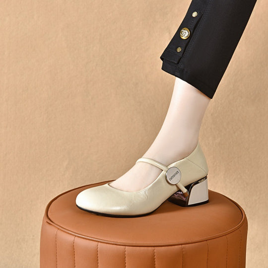 Damen elegante Mary Jane Ballerinas mit herausnehmbarem Fußbett und komfortablem Blockabsatz R&B