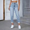 Damen Hochgeschnittene Jeans mit ausgefranztem Saum R&B