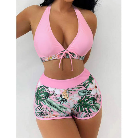 Damen Hochgeschlossen Bikini mit verspieltem Blumenmuster R&B