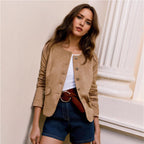 Damen lässige Wildlederjacke mit dekorativen Knöpfen R&B