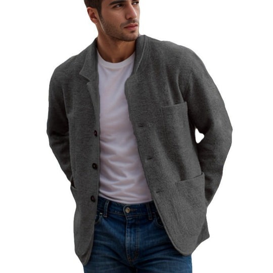 Herren lässige Wolljacke mit praktischen Taschen und Knopfverschluss R&B
